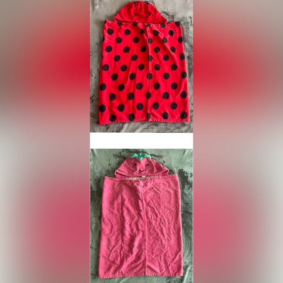 Carters Girls Hooded Towel One Size Strawberry Ladybug Beach Swimming Lessons - Picture 1 of 11